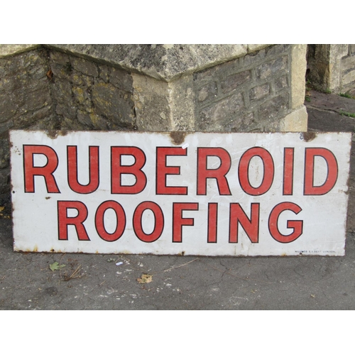 2493 - A vintage rectangular enamel sign advertising Ruberoid Roofing, 122 cm x 45 cm