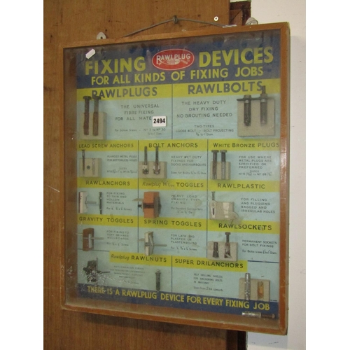 2494 - A vintage raw plugs wall mounted shop display case 