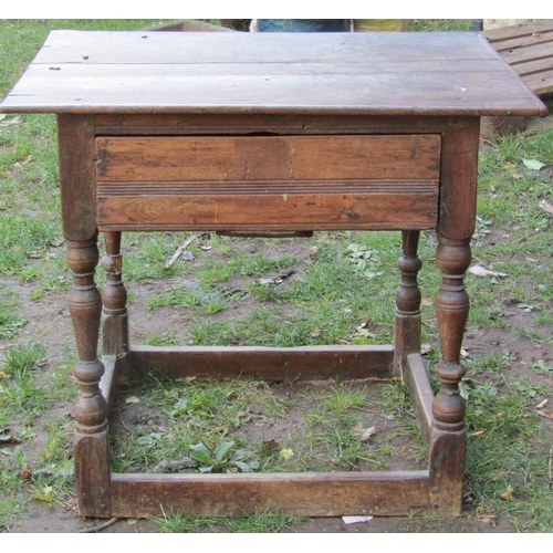 2676 - 18th century countrymade oak side table with a single deep frieze drawer, 82cm wide x 65cm deep x 71... 