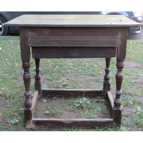 2676 - 18th century countrymade oak side table with a single deep frieze drawer, 82cm wide x 65cm deep x 71... 