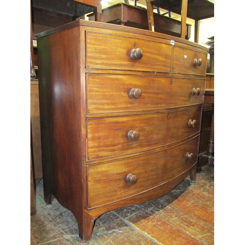 2686 - A Victorian mahogany bowfronted chest of three long and two short drawers on swept supports