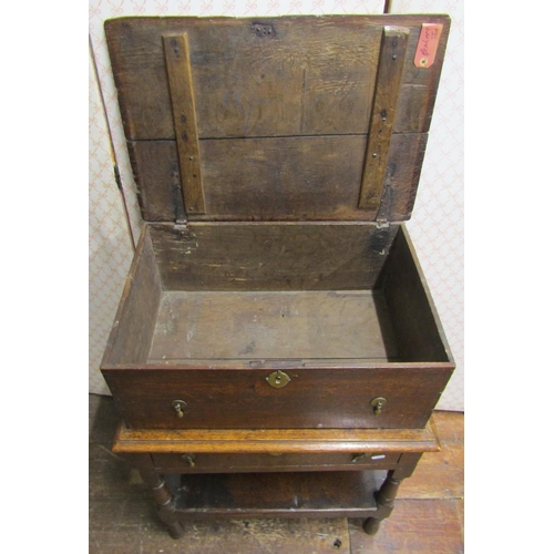 2716 - 18th century oak bible box on original stand, with frieze drawer and undershelf, 60cm wide