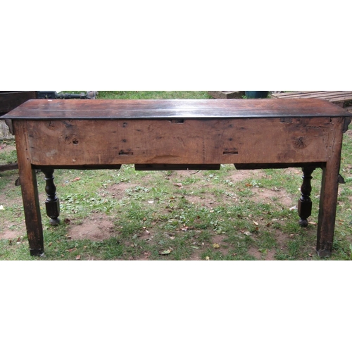 2717 - 17th century oak dresser base, incorporating three drawers with geometric block detail and panelled ... 