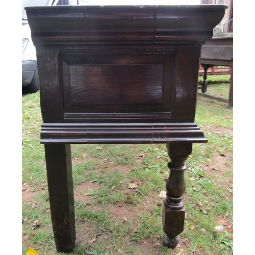 2717 - 17th century oak dresser base, incorporating three drawers with geometric block detail and panelled ... 