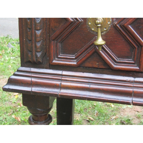 2717 - 17th century oak dresser base, incorporating three drawers with geometric block detail and panelled ... 