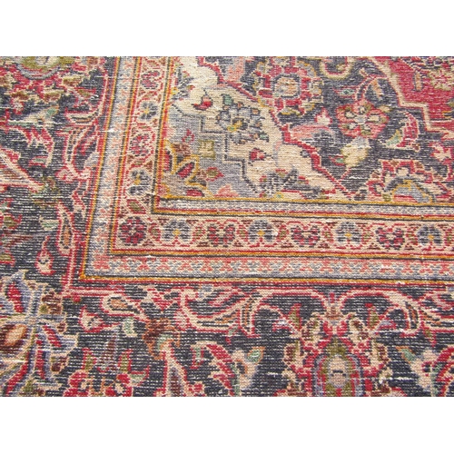 2525 - A Central Persian Kashan Carpet with book cover design in red, blue and natural wool tones with yell... 