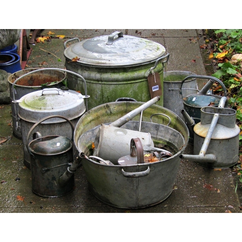 2025 - A collection of vintage galvanised ware to include watering cans, buckets, cylindrical lidded contai... 