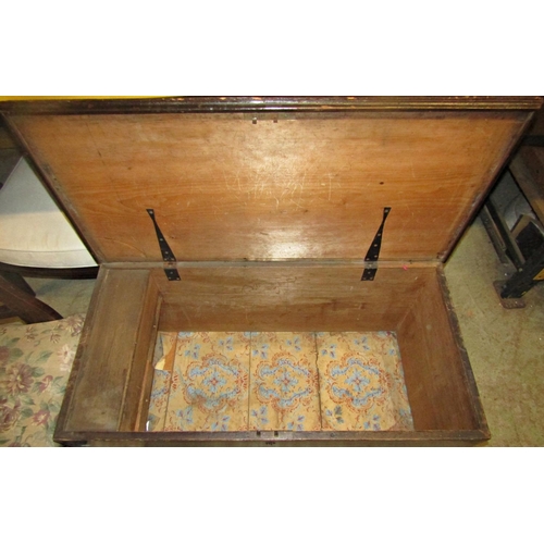 2181 - A 19th century stained pine blanket box, the hinged lid enclosing a candle box and two small drawers... 