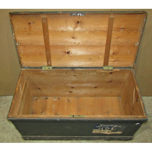 2183 - A 19th century stained pine chest with hinged lid, (painted A R Woods PWD Bathurst to lid), 88 cm wi... 