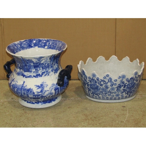 2327a - A reproduction blue and white monteith together with a further blue and white basin (2)