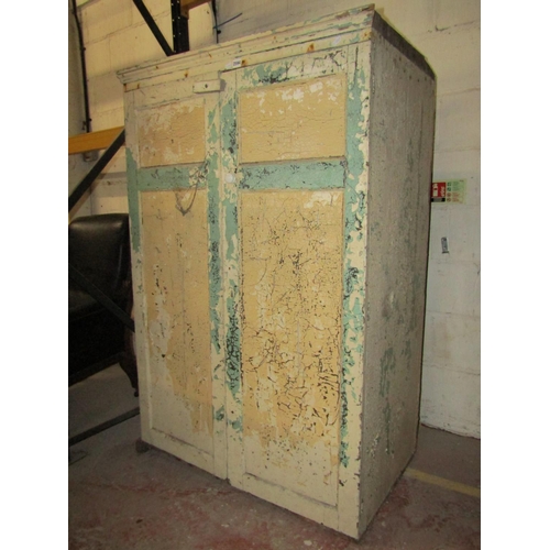 2594 - A Victorian painted pine cupboard with original distressed finish and partially shelved interior, 15... 