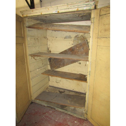 2594 - A Victorian painted pine cupboard with original distressed finish and partially shelved interior, 15... 