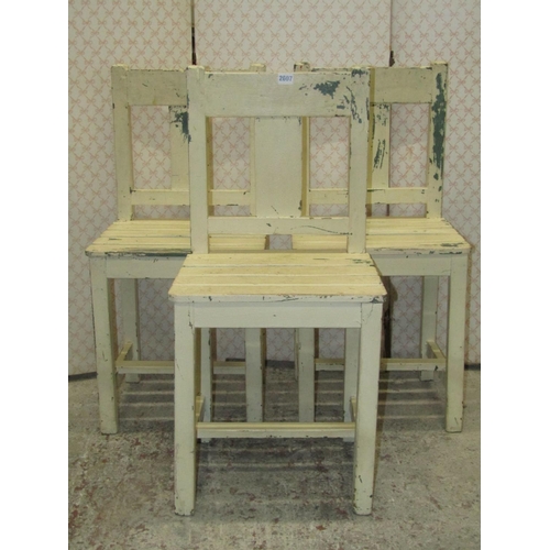 2607 - Three rustic chairs with painted finish, together with a set of six continental dining chairs with e... 