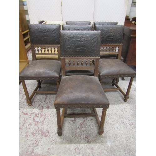 2607 - Three rustic chairs with painted finish, together with a set of six continental dining chairs with e... 