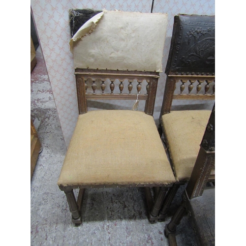 2607 - Three rustic chairs with painted finish, together with a set of six continental dining chairs with e... 