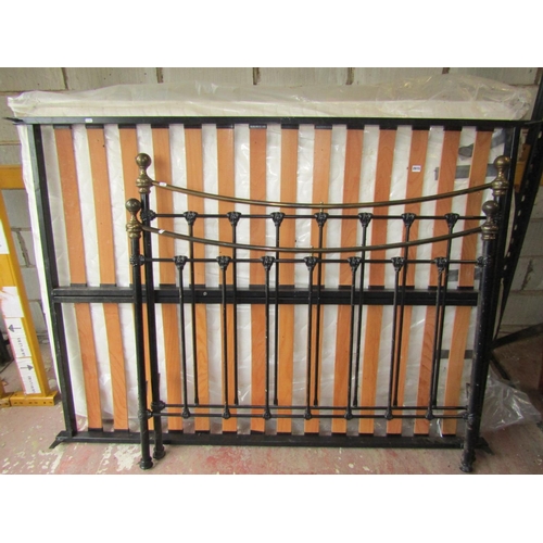 2615 - A Victorian style 4ft 6 brass and iron bedstead plus mattress