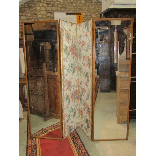 2207a - A vintage wooden framed four fold screen partially enclosing mirror plates one side with applied Bar... 