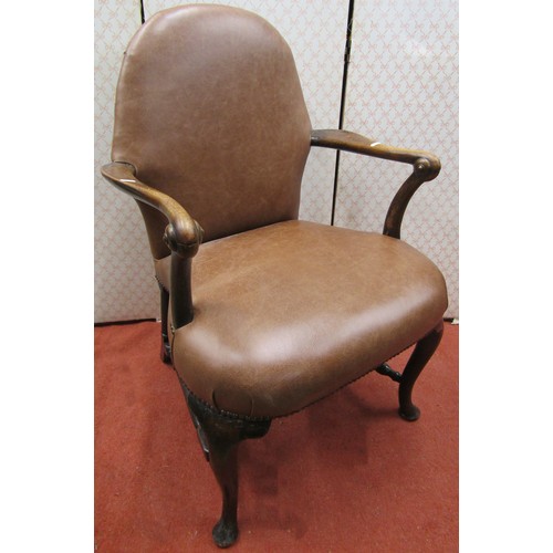 2766 - Georgian elbow chair in mixed timbers with later upholstery