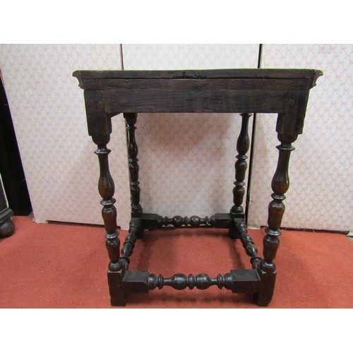 2761 - Old English oak rectangular occasional table, with turned supports and rails, 51 x 41cm