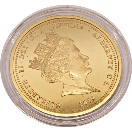 402 - Proof Remembrance Day gold £5 coin Alderney limited to 45, cased