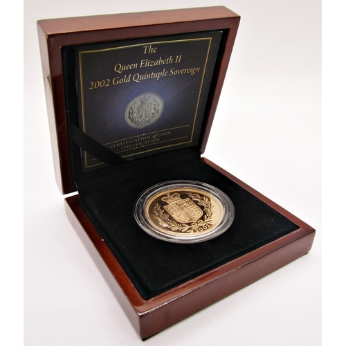 406 - Proof 2002 gold quintuple sovereign, cased