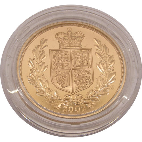 406 - Proof 2002 gold quintuple sovereign, cased