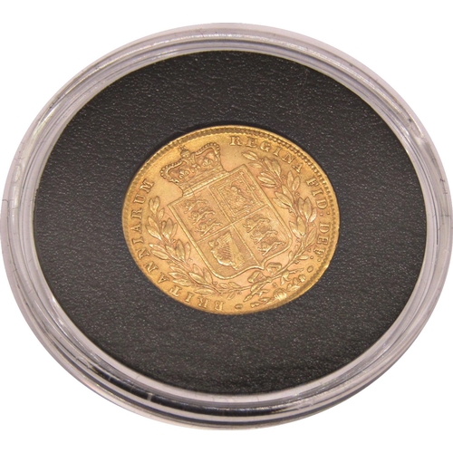 408 - 1872 sovereign - shied reverse, cased