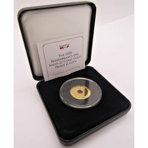 411 - Proof 2020 Remembrance Day £1 coin Alderney, cased