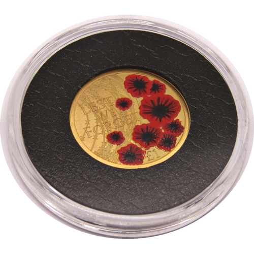 412 - Proof 2019 Remembrance Day £1 coin Alderney, cased