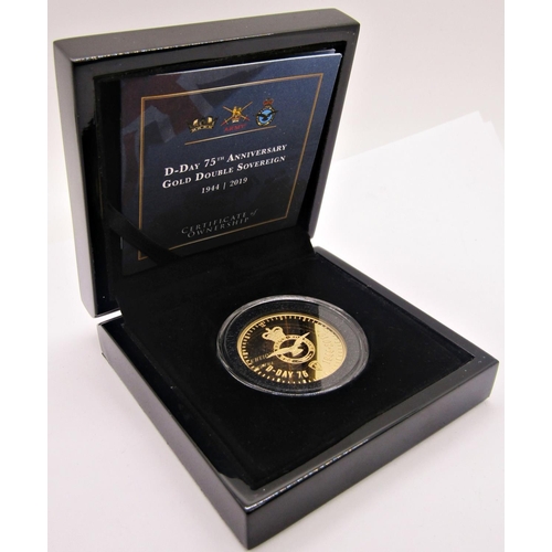 413 - Proof 2019 double sovereign, D-Day 75th anniversary, Alderney, limited to 499, cased