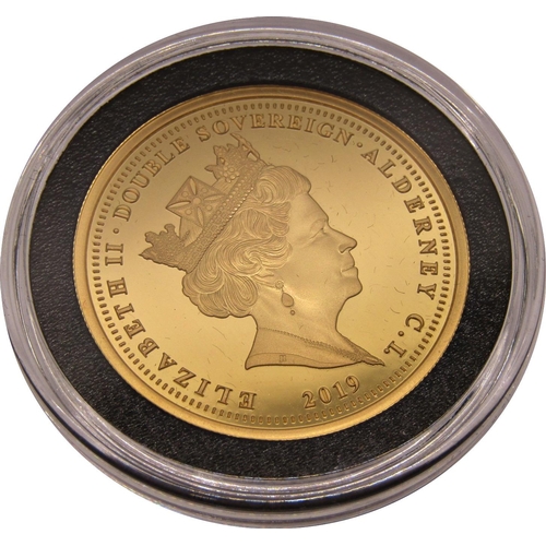 413 - Proof 2019 double sovereign, D-Day 75th anniversary, Alderney, limited to 499, cased