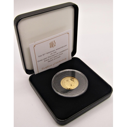 419 - Proof 2021 10th Anniversary of the Duke and duchess of Cambridge £1 coin