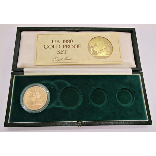 426 - Proof 1980 £5 coin, cased (with three further voids)