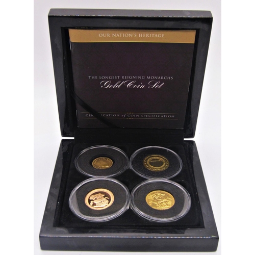 428 - Gold coin set of three - The Longest Reigning Monarchs including George III third of a guinea 1806, ... 