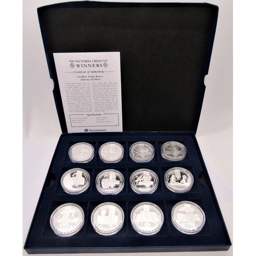 480 - Twelve proof silver £5 coins, Victoria Cross Winner, Alderney, boxed