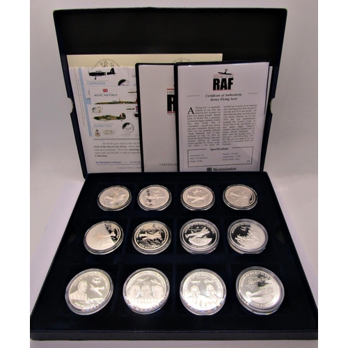 481 - Twelve proof silver £5 coins - History of the RAF, Alderney, boxed