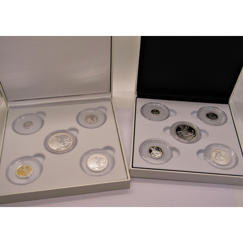 482 - Proof 2019 silver 'sovereign' set of five coins, a five sovereign, a two sovereign, a sovereign, a h... 