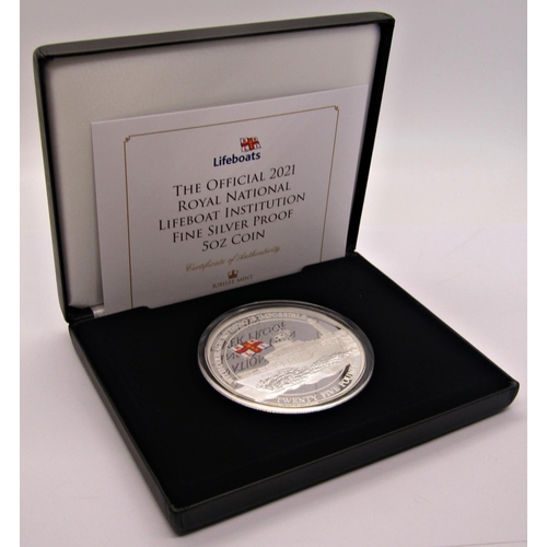 484 - Proof silver 2021 RNLI 5oz coin, Alderney, cased