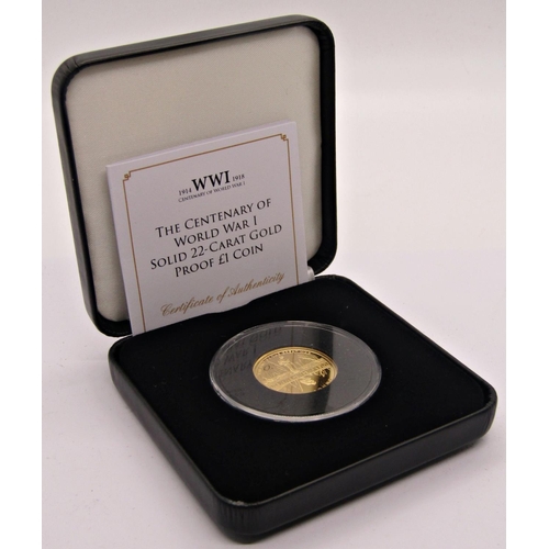 434 - Proof 2018 Centenary of WWI £1 coin, cased