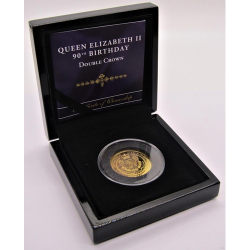 441 - Proof 2016 double crown, 9ct Queen Elizabeth II 90th birthday, cased