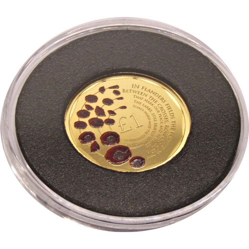 443 - Proof 2018 Remembrance Day £1 coin, Alderney, cased