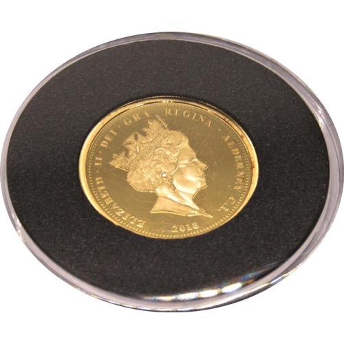 443 - Proof 2018 Remembrance Day £1 coin, Alderney, cased