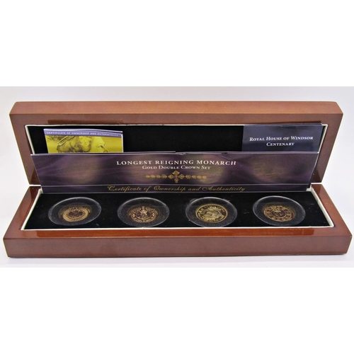 453 - Proof 4 x 9ct double crowns, Tristan da Cunha 2015, cased