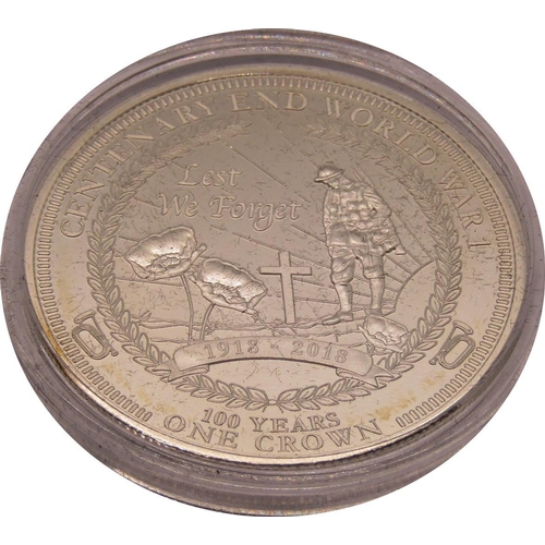 455 - Proof 2018 crown, Lest We Forget silver crown x 2, cased