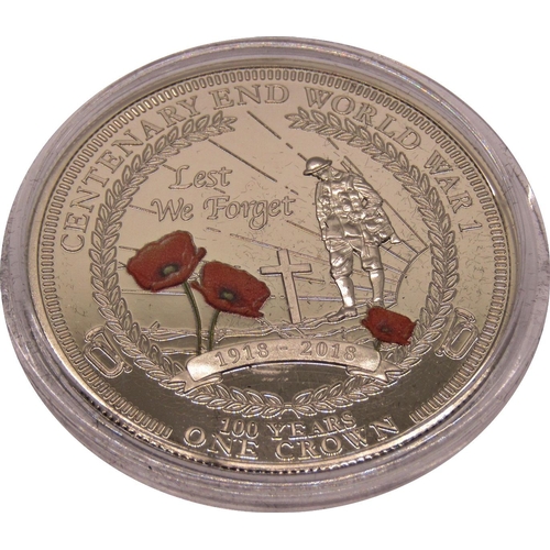 455 - Proof 2018 crown, Lest We Forget silver crown x 2, cased