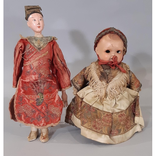 373 - 2 antique souvenir dolls comprising a Chinese Opera Doll in traditional dress height 27cm and a smal... 