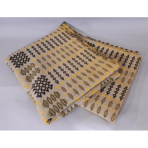 1599 - Vintage Welsh blanket in grey-green, ochre and charcoal colours, with heavyweight reversible double ... 