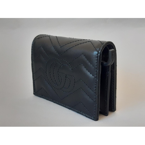 1624 - Marmont Card Case Wallet by Gucci (current style) in soft black leather with antique gold toned meta... 