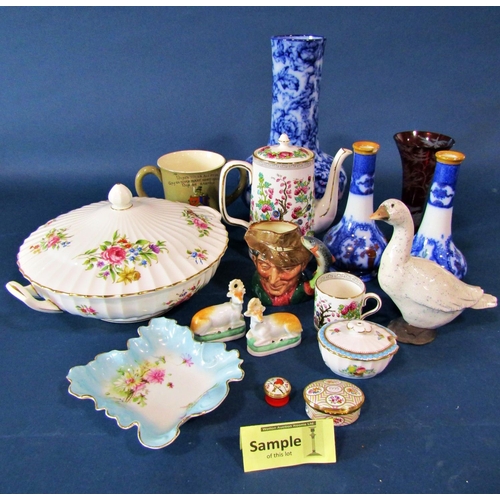 1122 - A collection of miscellaneous decorative ware including a Foley Faience two handled mug, Indian tree... 