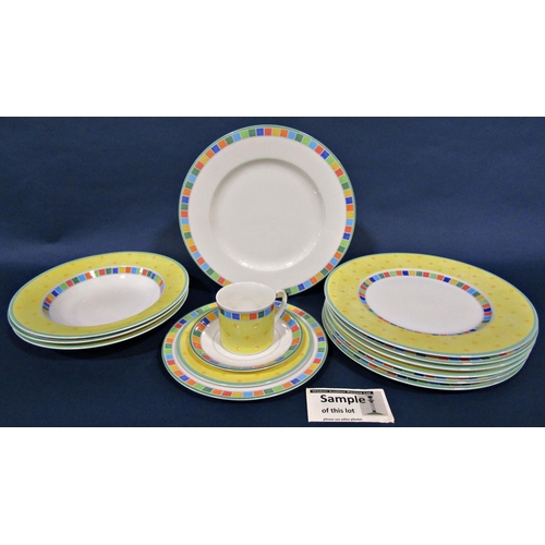 1005 - A set of Villeroy & Boch Twist Alea Limone & Twist Alea Caro pattern dinnerware comprising plates, s... 